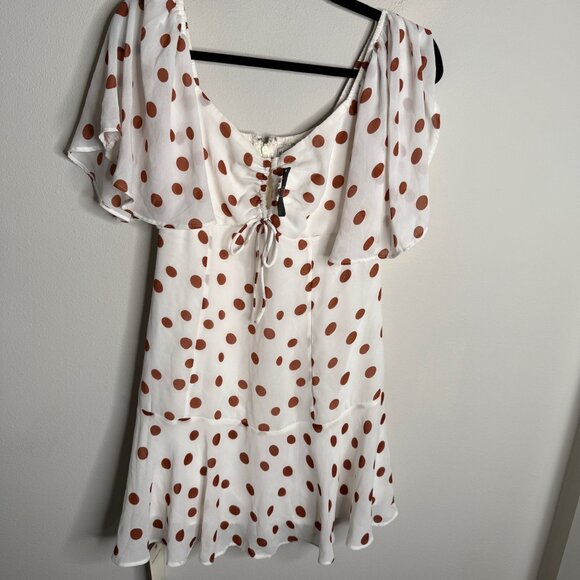 Abercrombie & Fitch Women's Medium White Brown Polka Dot Flutter Sleeve Dress - Picture 2 of 7